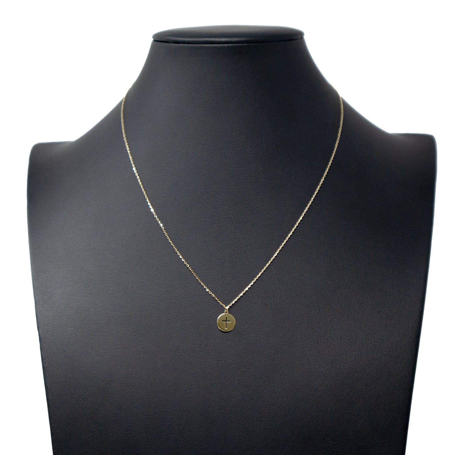 14K Yellow Gold Round Cross Pendant Necklace