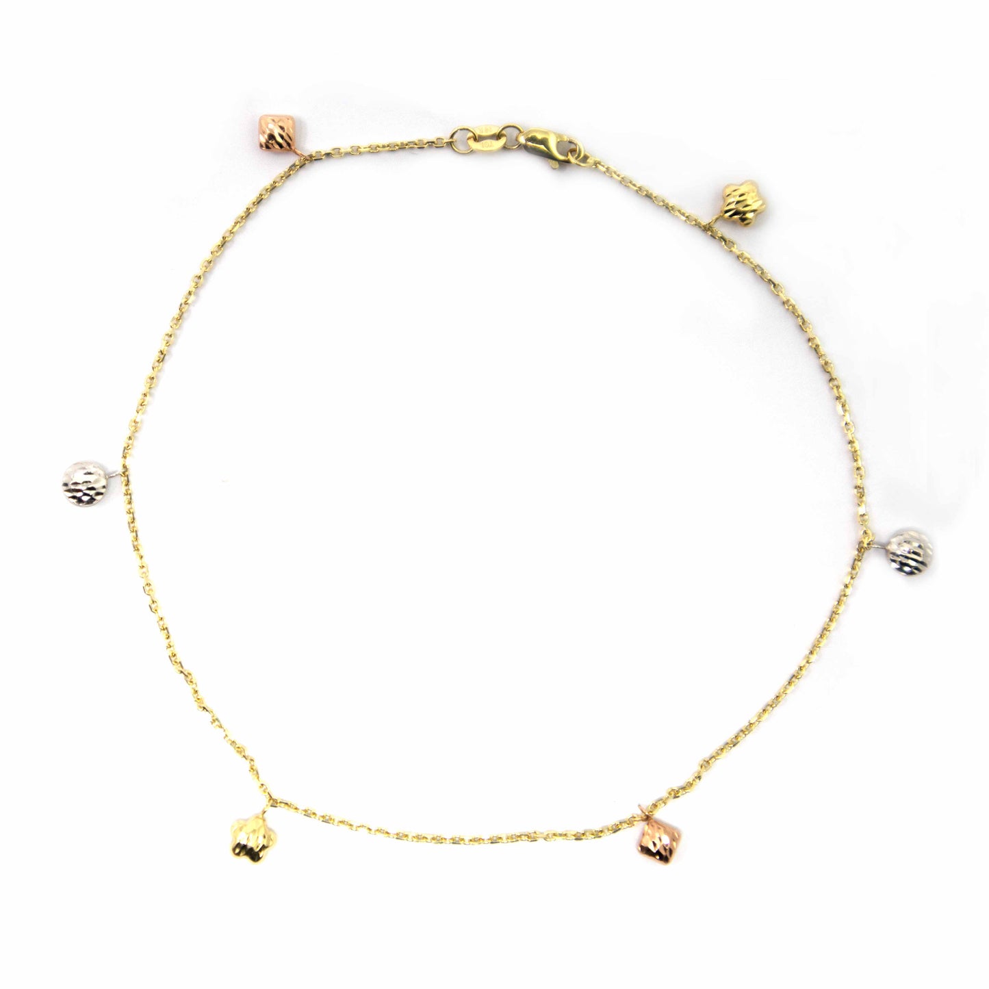 14K Tri-Color Charms Anklet