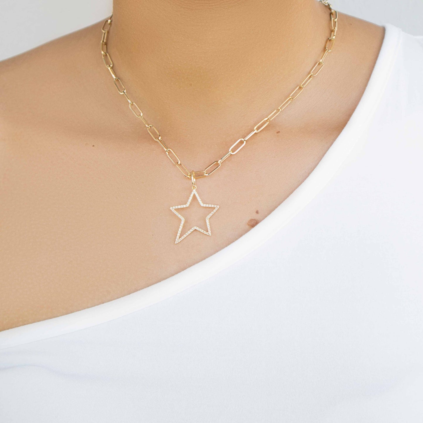 14K Yellow Gold Open Star Diamond Pendant