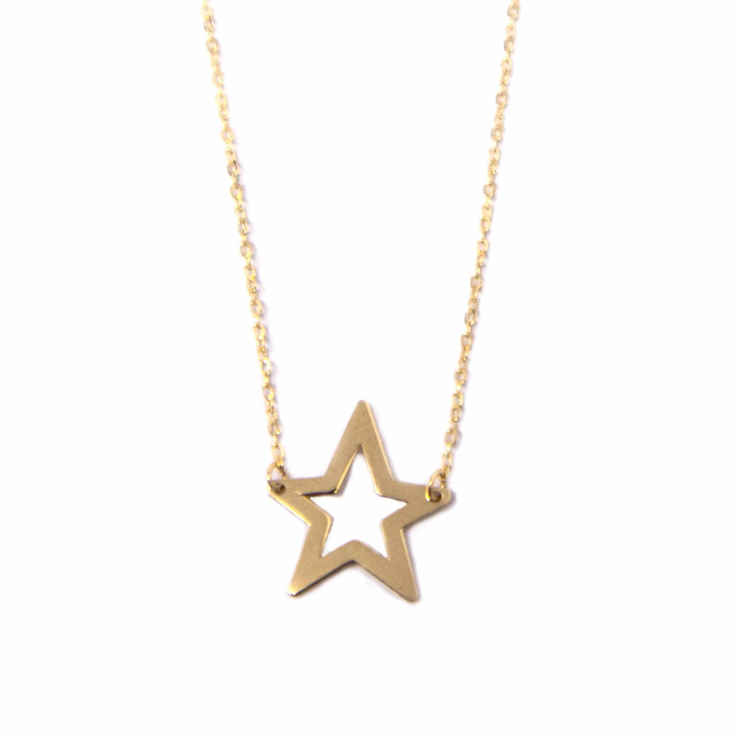 14K Yellow Gold Open Star Pendant Necklace