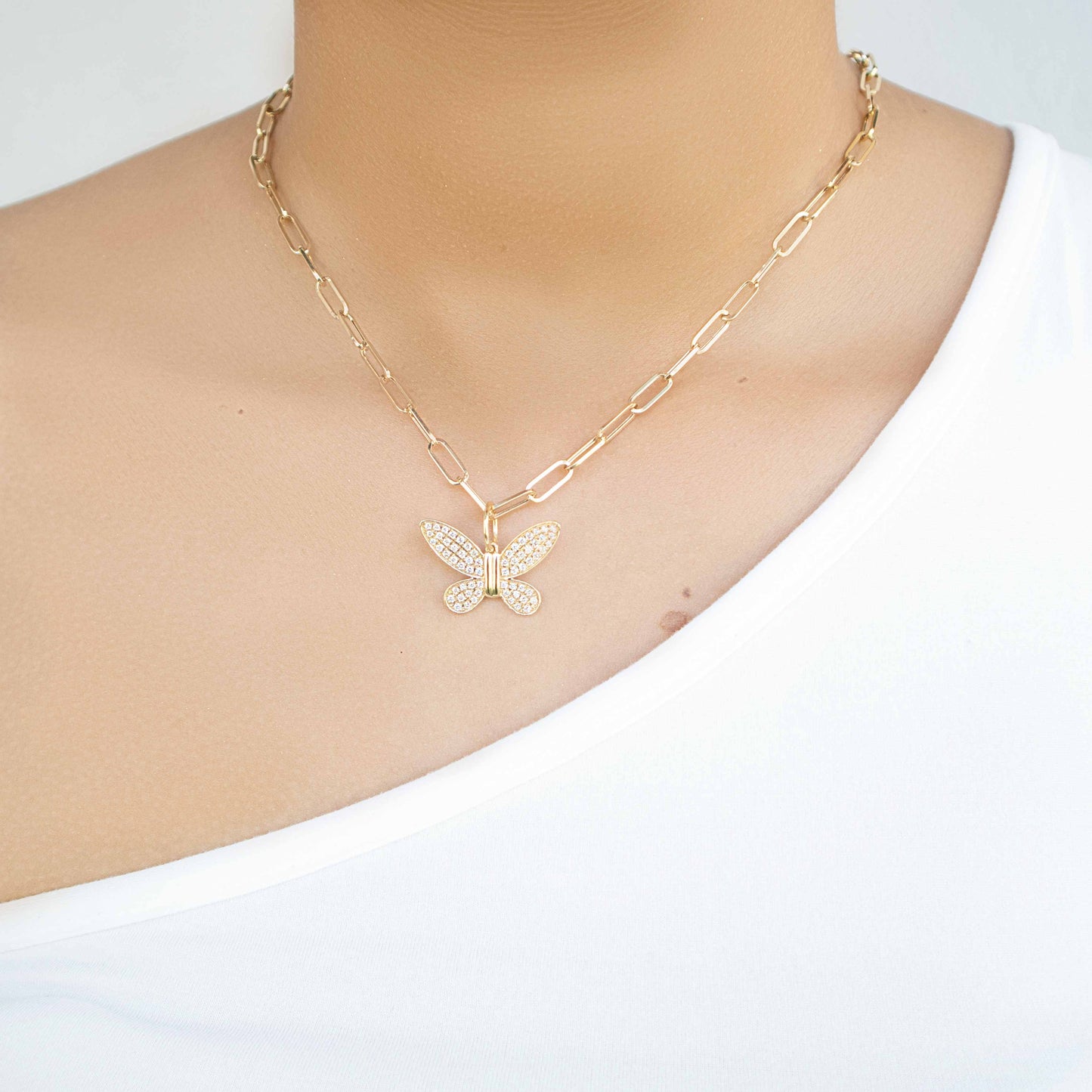 14K Yellow Gold Diamond Butterfly Pendant