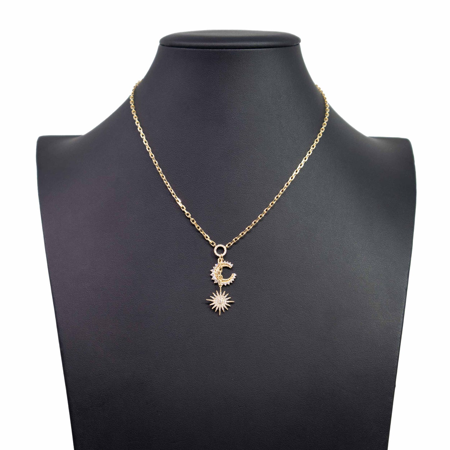 14K Yellow Gold Diamond Sun And Moon Necklace