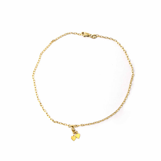 14K Yellow Gold Double Heart Anklet