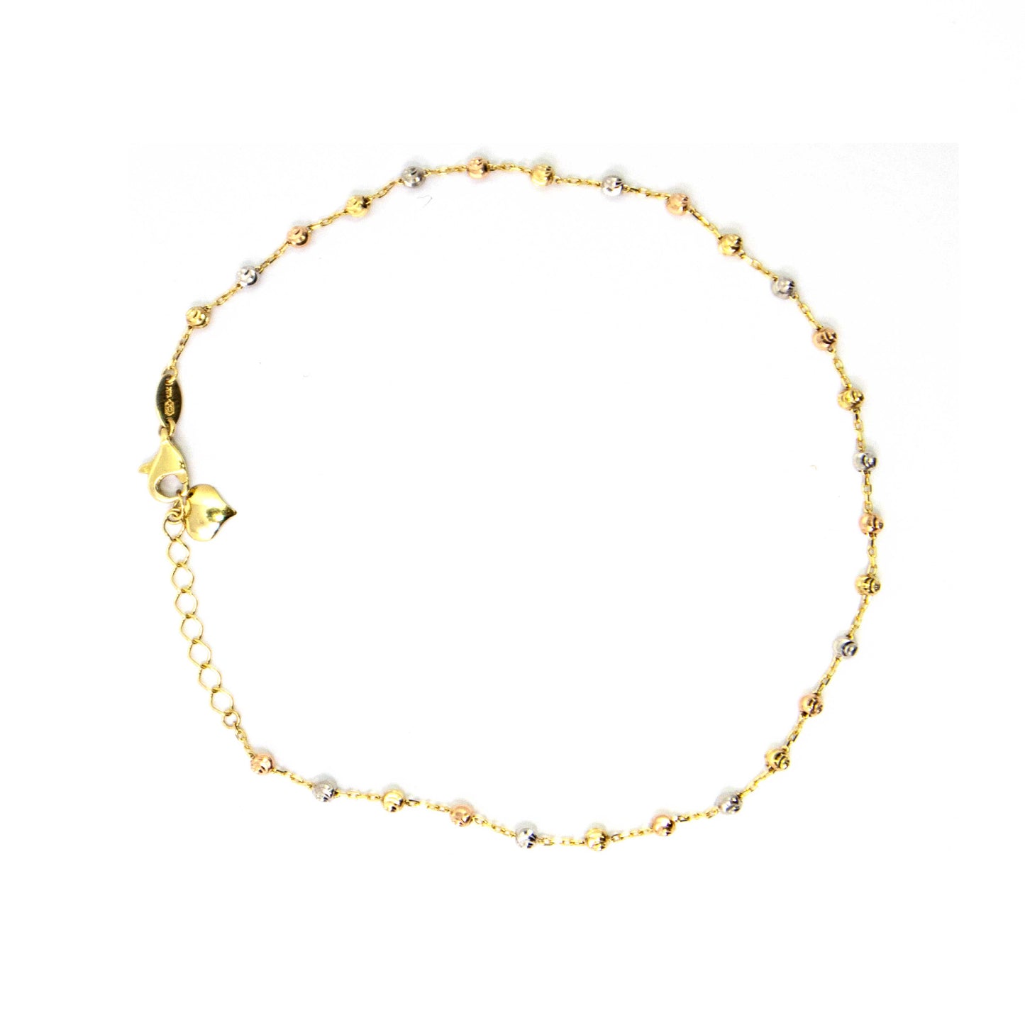 14K Three Color Gold Beaded Anklet