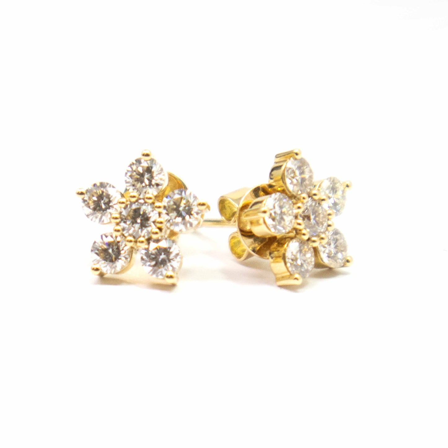 18K Yellow Gold Diamond Flower Earrings