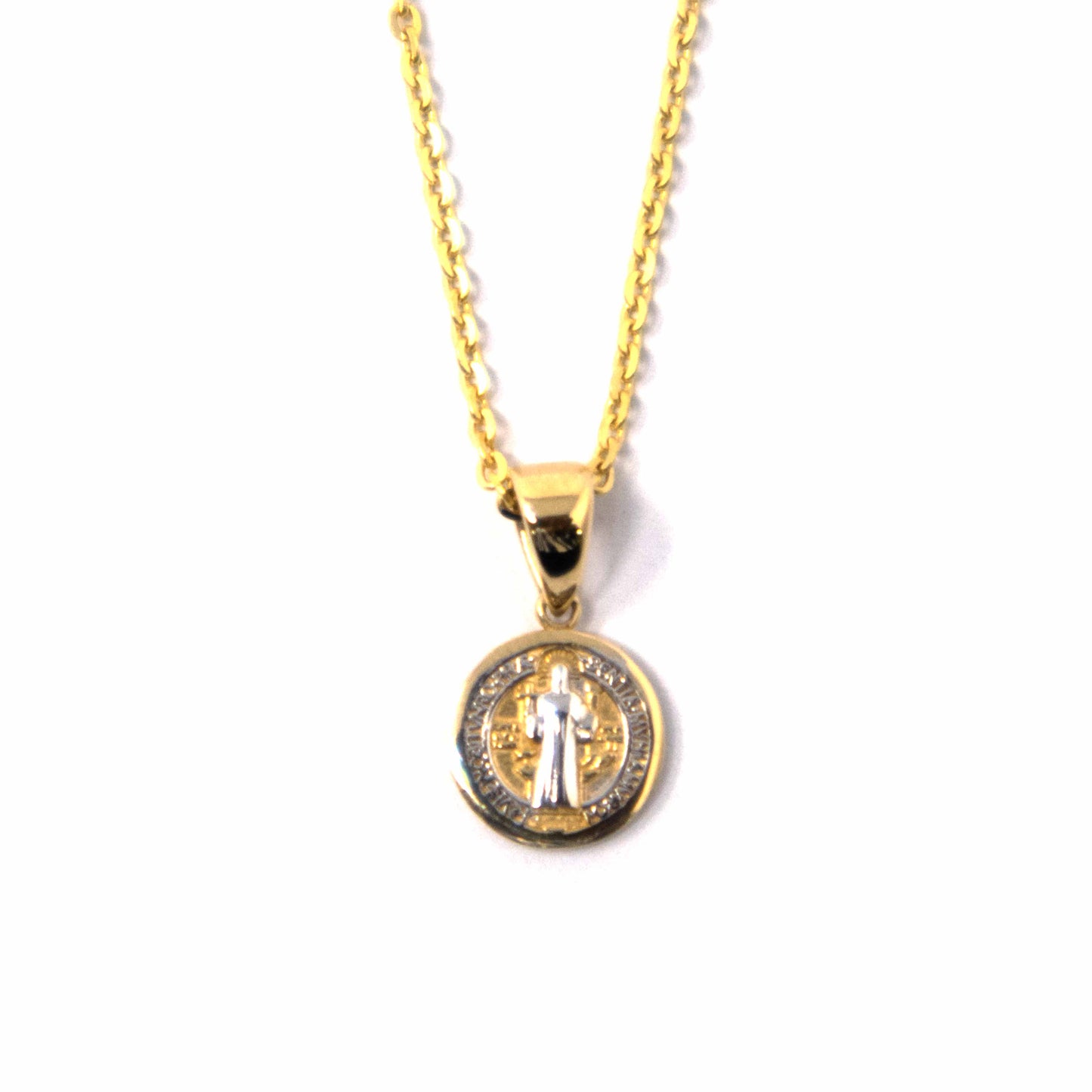 14K Two Tone Small St Benedict Children Pendant