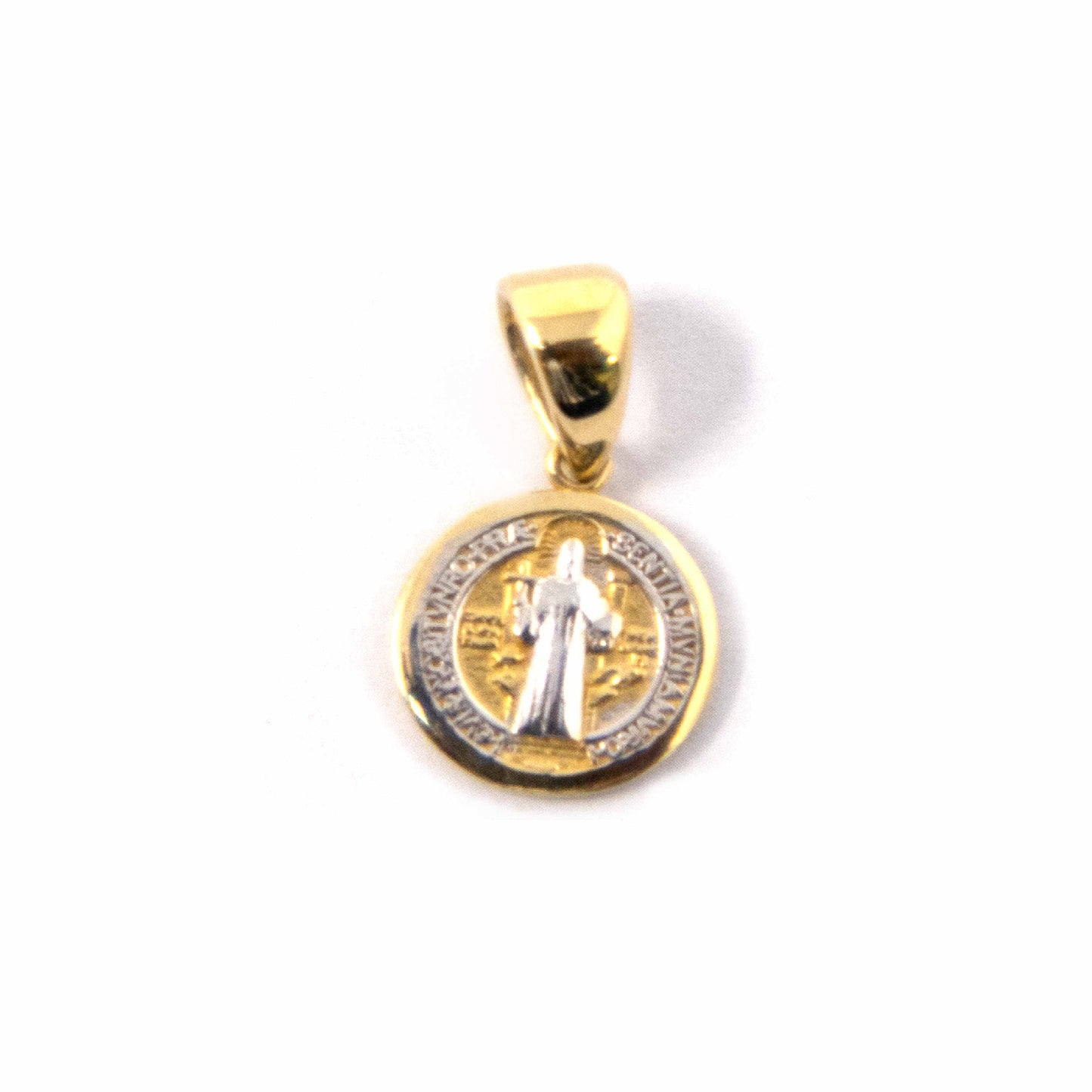 14K Two Tone Small St Benedict Children Pendant