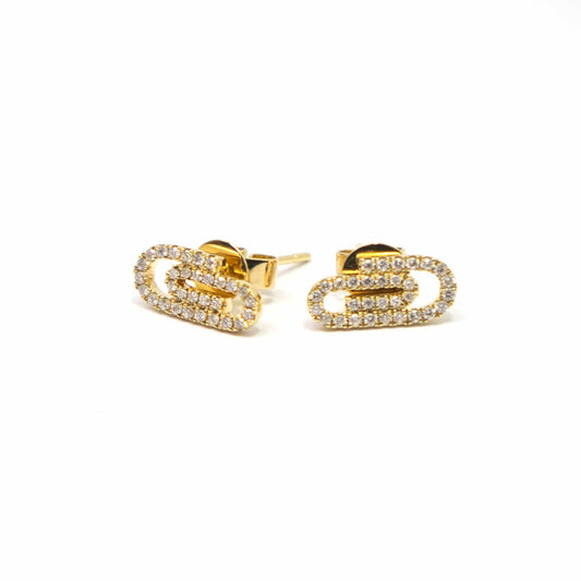 18K Yellow Gold Diamond Paperclip Earrings