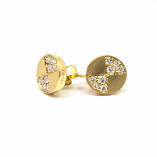 18K Yellow Gold Diamond Round Earrings