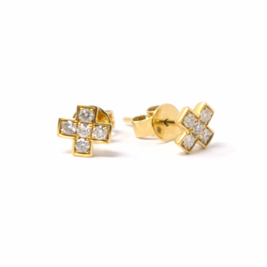 18k Yellow Gold Diamond Cross Earrings