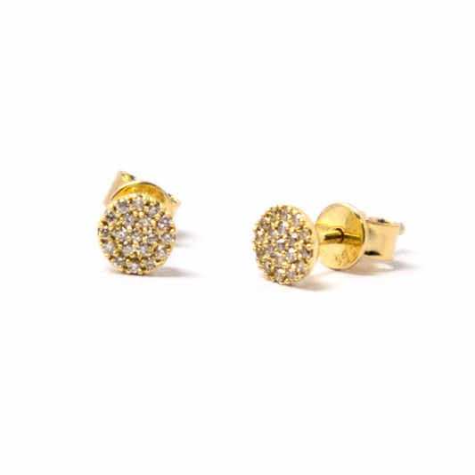 14K Yellow Gold Round Diamond Pave Earrings