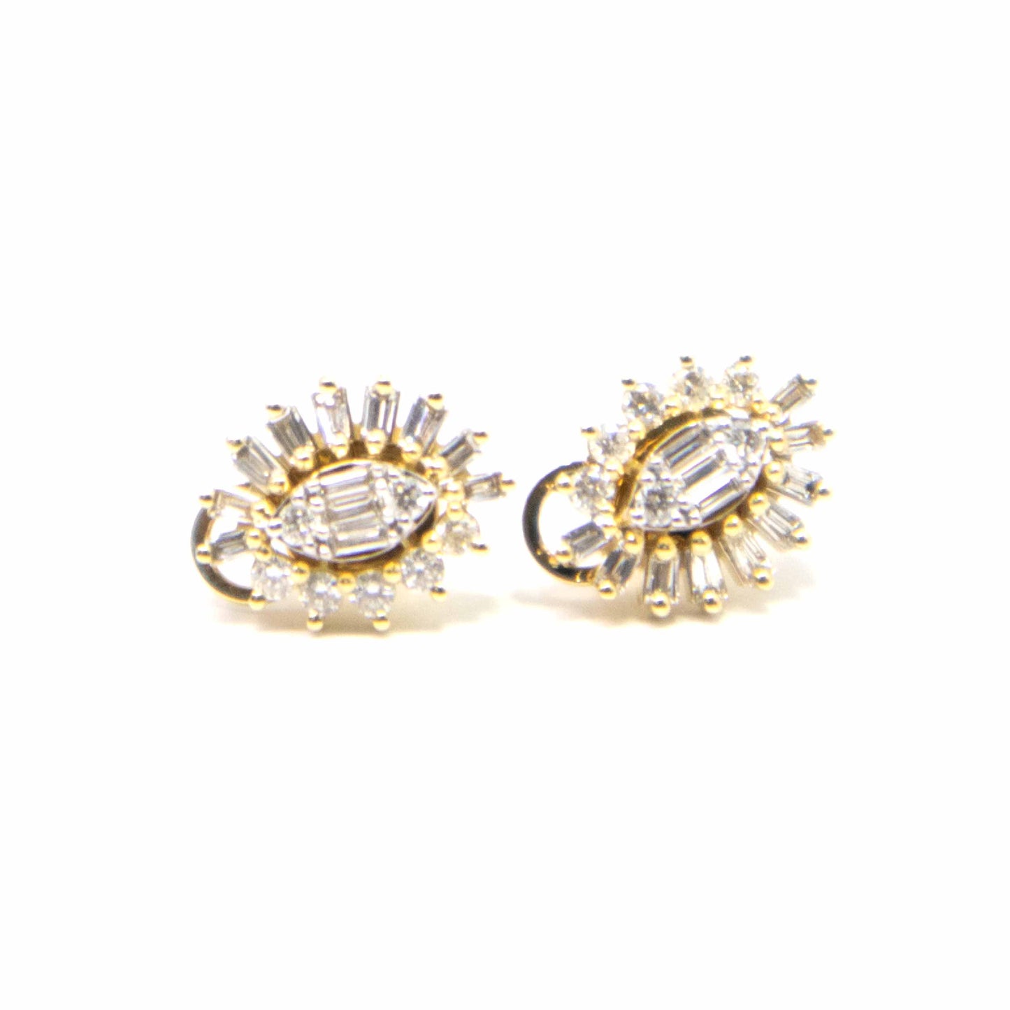 18K Yellow Gold Diamond Sun Burst Earrings