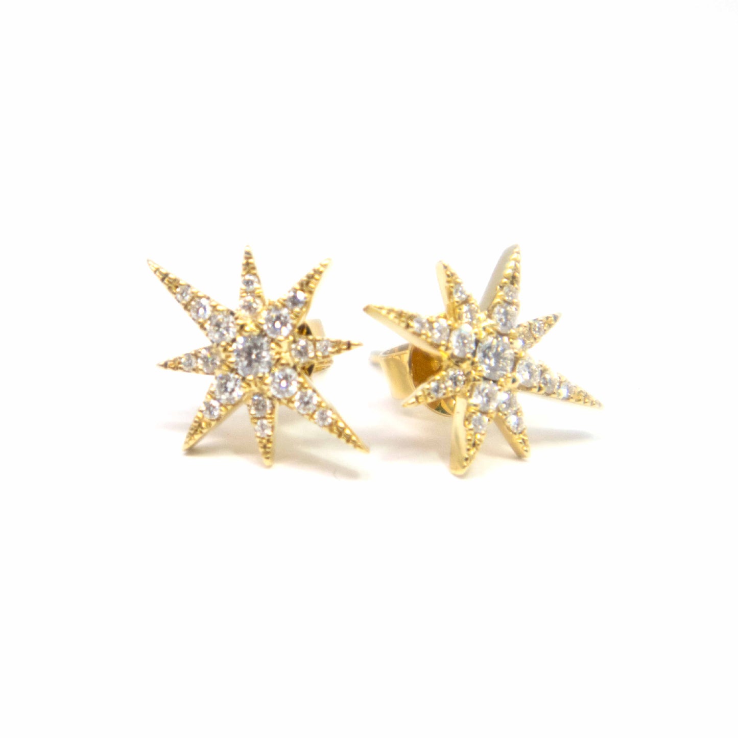 18K Yellow Gold Diamond Star Burst Earrings