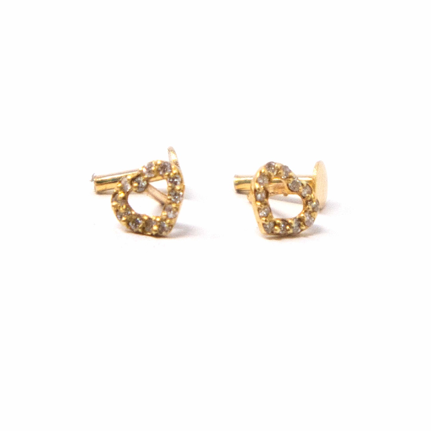 14K Yellow Gold and Diamond Open Heart Earrings