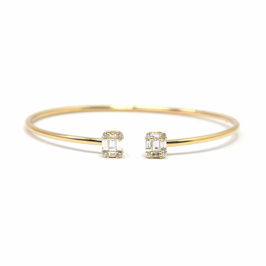 18K Yellow Gold and Diamond Baguette Cuff Bangle