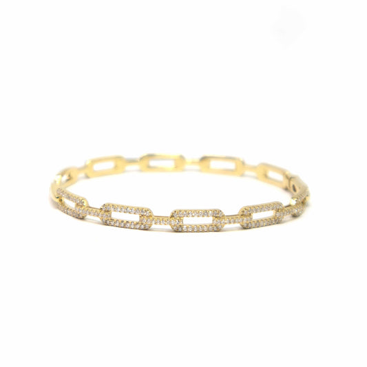 18K Yellow Gold Diamond Paperclip Cuff Bracelet