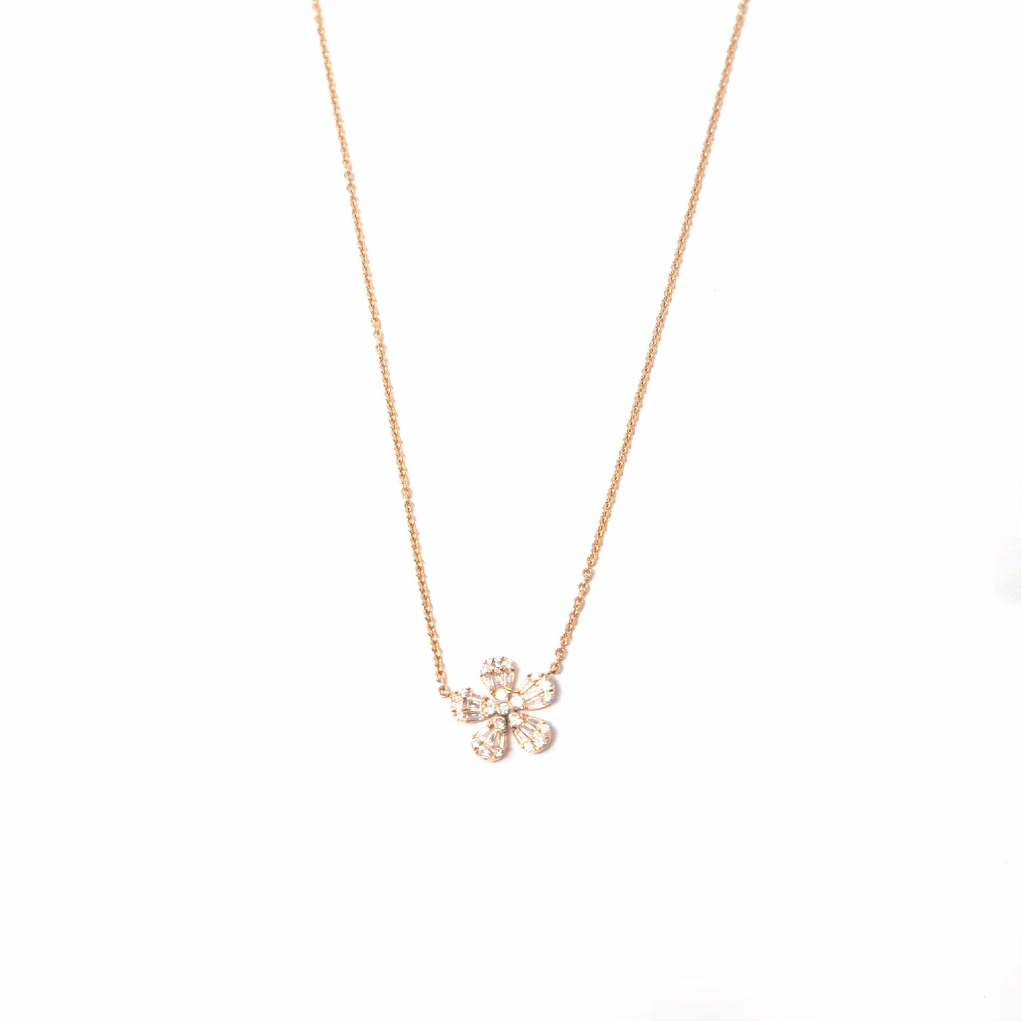 18K Rose Gold Diamond Mini Flower Necklace