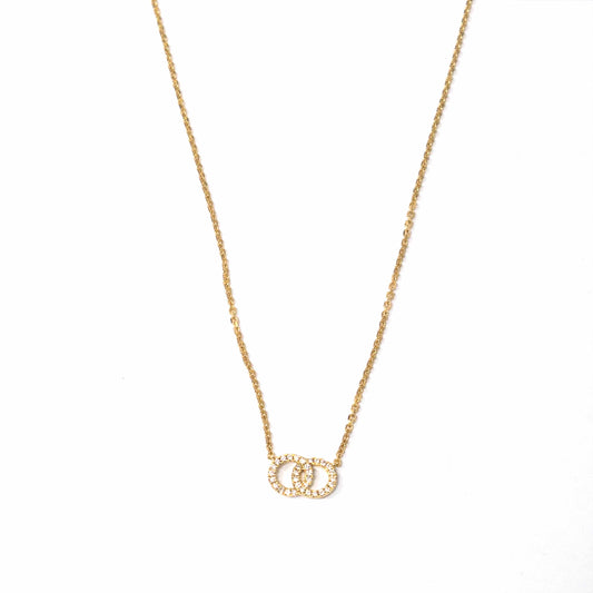 18K Yellow Gold Double Circle Diamond Pendant Necklace