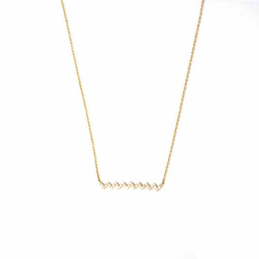 14K Yellow Gold Diamond Zig Zag Bar Necklace