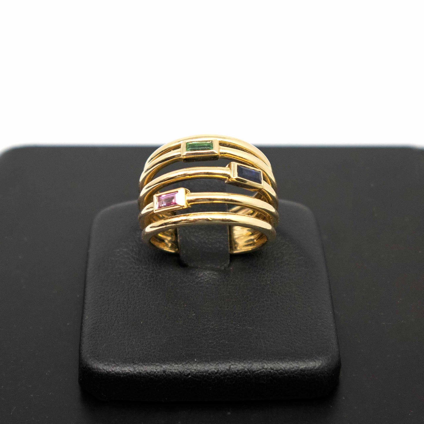 14K Yellow Gold Five Band Semi-precious Stone  Ring