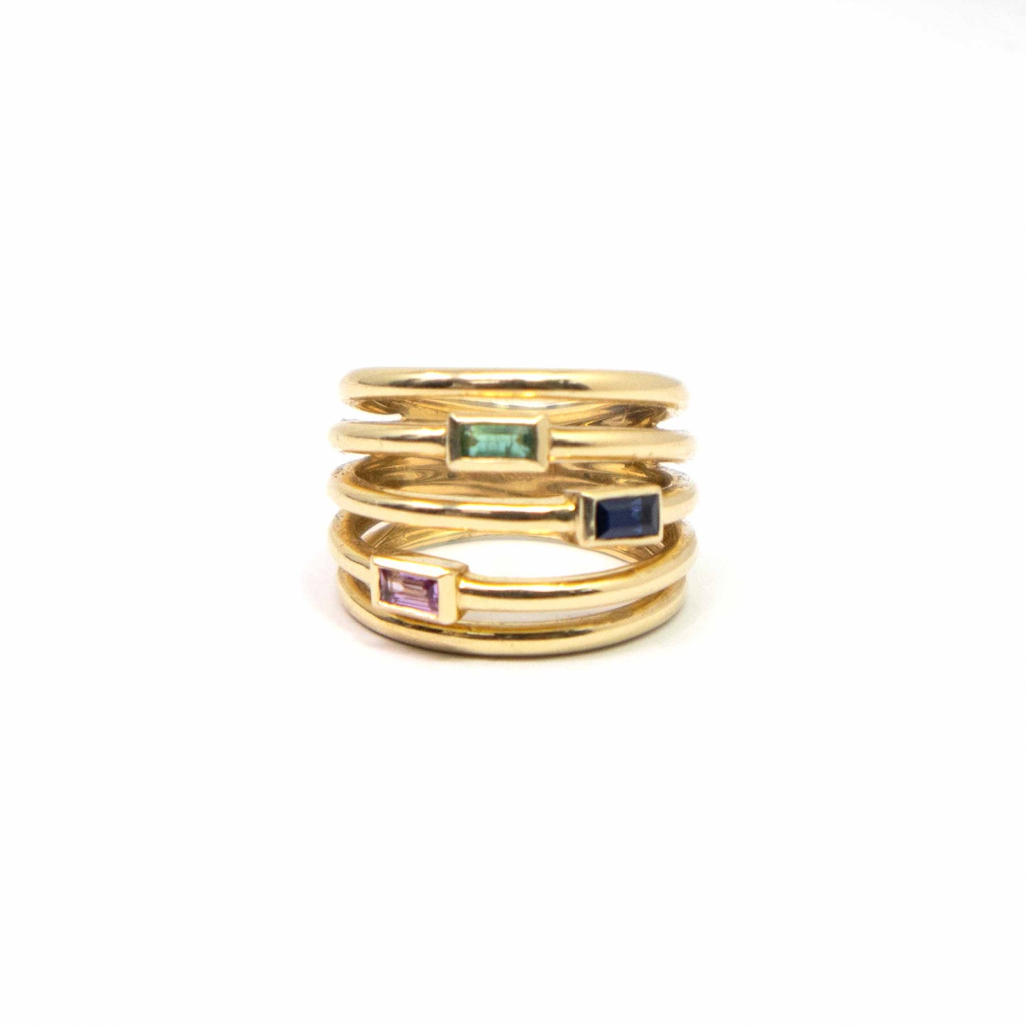 14K Yellow Gold Five Band Semi-precious Stone  Ring