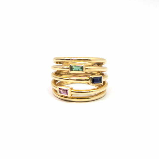 14K Yellow Gold Five Band Semi-precious Stone  Ring