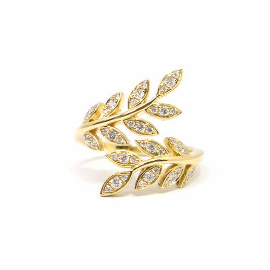 18K Yellow Gold Diamond Leaf Wrap Around Ring