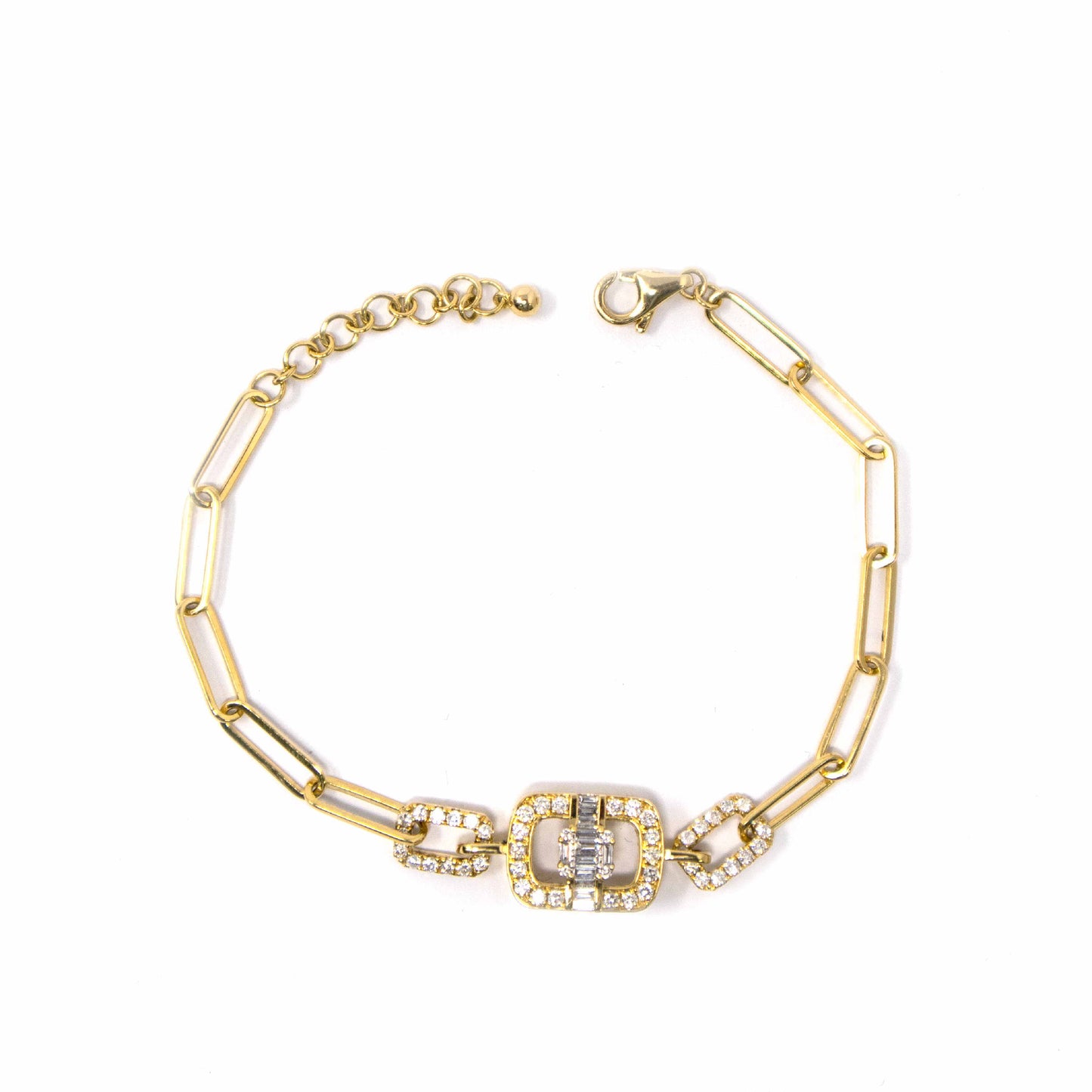 18K Yellow Gold Diamond Square Paper Clip Bracelet