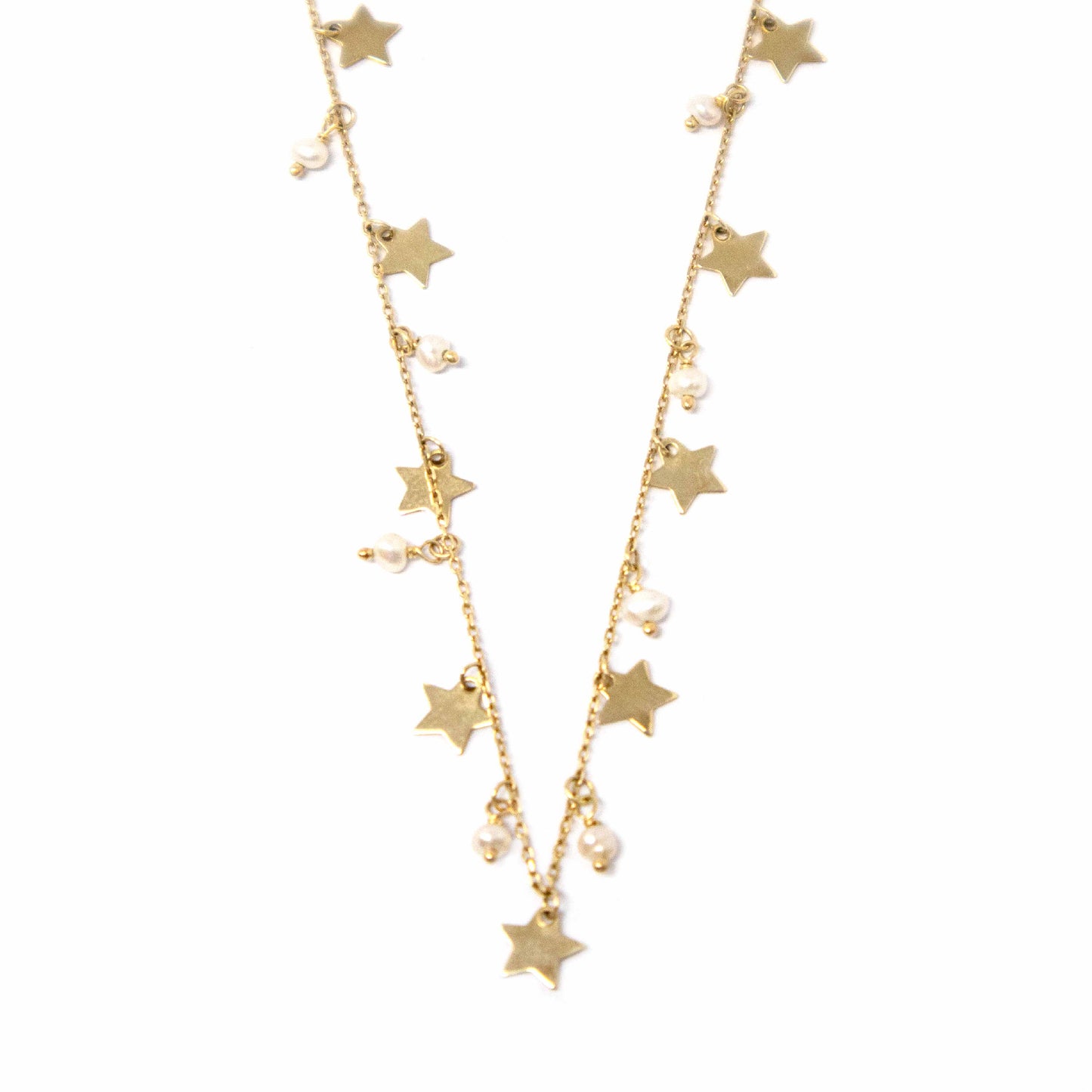 14K Yellow Gold Star and Pearl Necklace