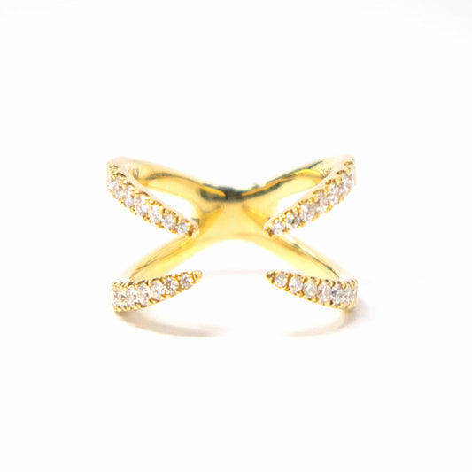 18K Yellow Gold Diamond Double Claw Ring