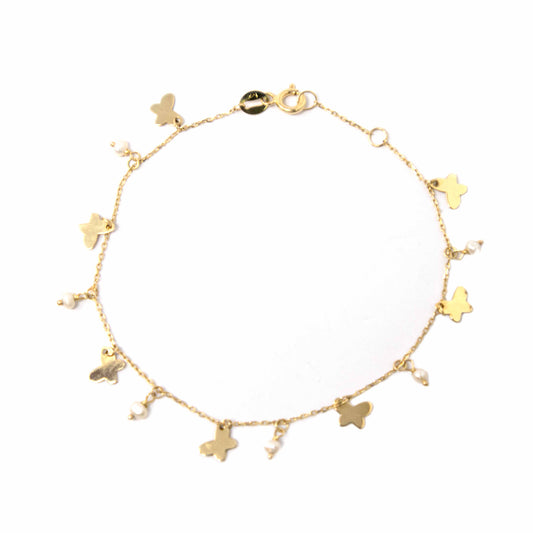 14k Yellow Gold Butterflies and Pearl Bracelet