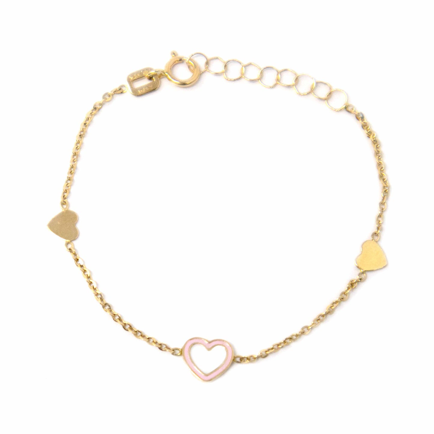 14K Yellow Gold Hearts and Enamel Heart Bracelet