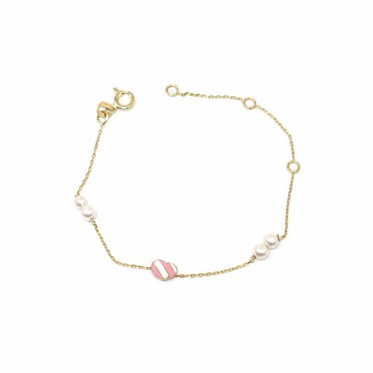 14K Yellow Gold Pearl Heart Bracelet