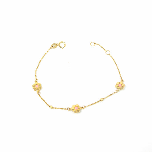 14K Yellow Gold Three Flower Bracelet