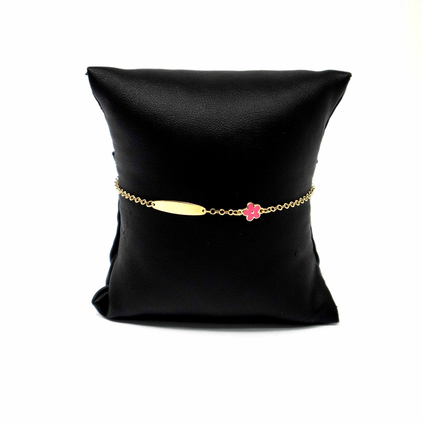 14K Yellow Gold Pink Flower ID Bracelet