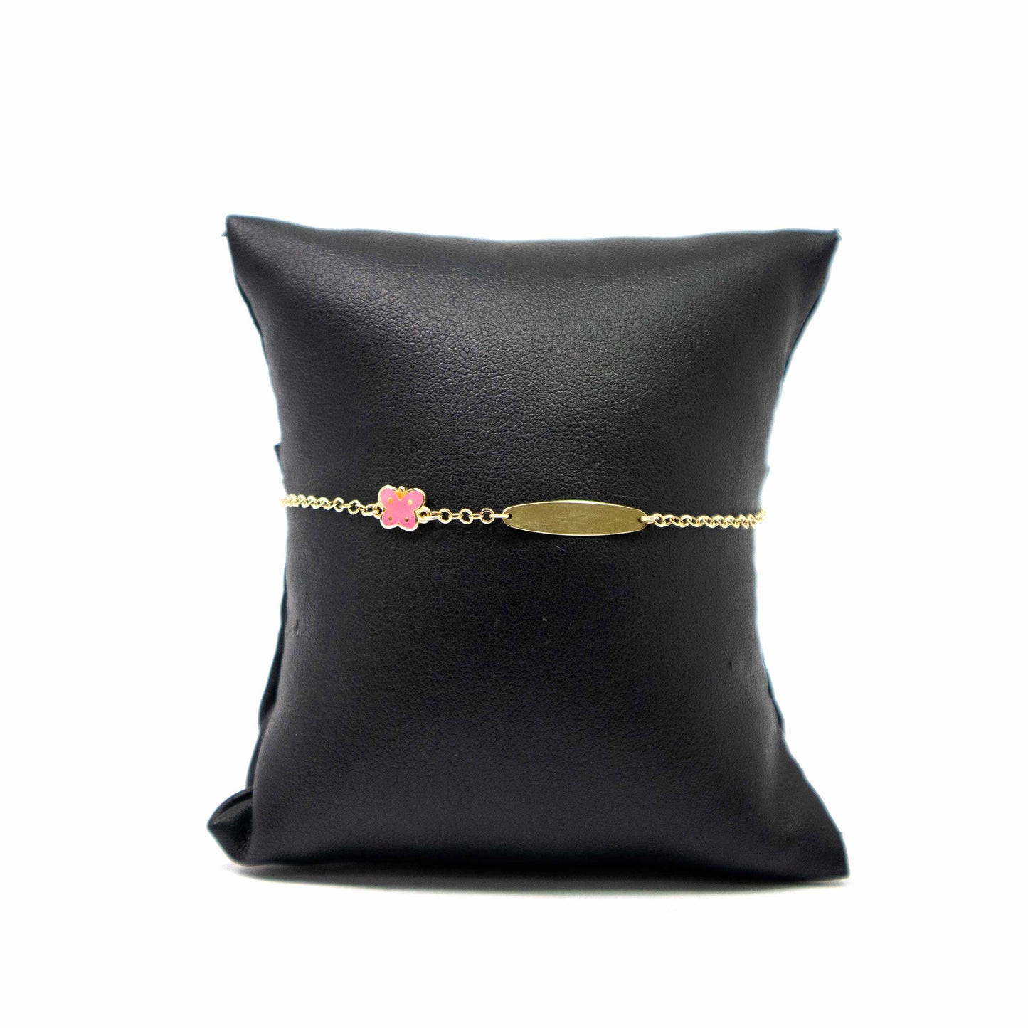 14K Yellow Gold Pink Butterfly ID Bracelet