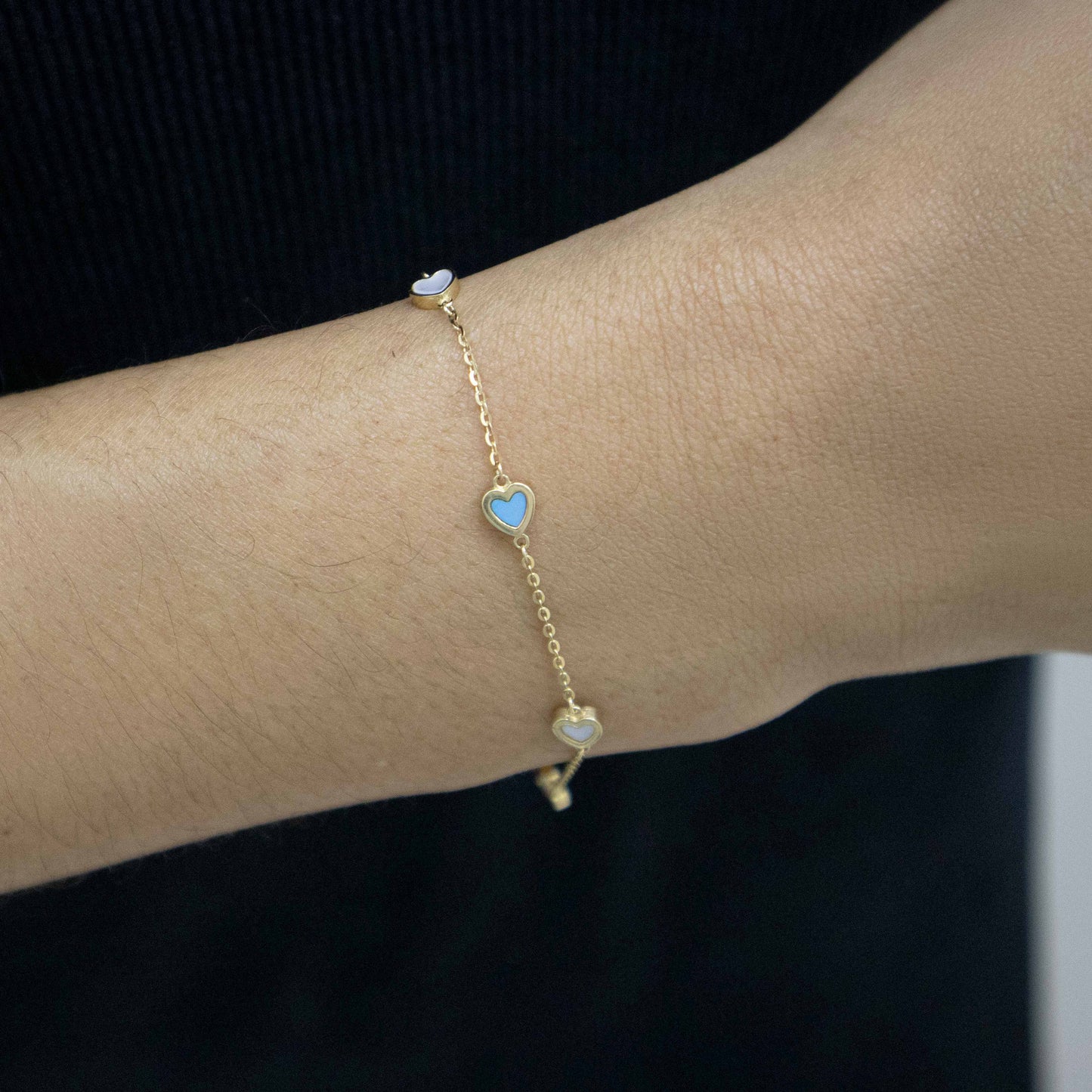 14K Yellow Gold Turquoise and Open Hearts Bracelets