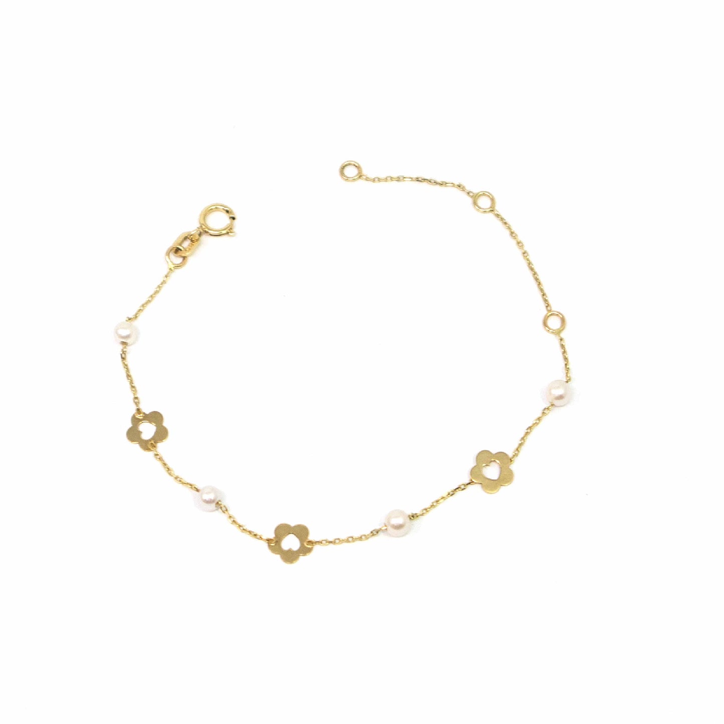 14K Yellow Gold Pearl Flower Bracelet