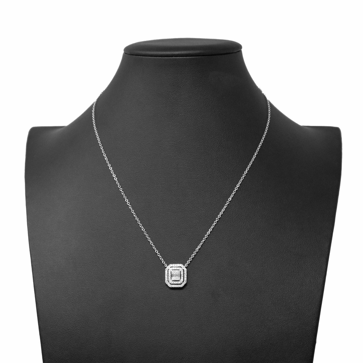 14K White Gold Diamond Square Pendant Necklace