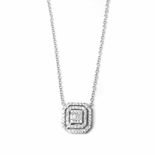 14K White Gold Diamond Square Pendant Necklace