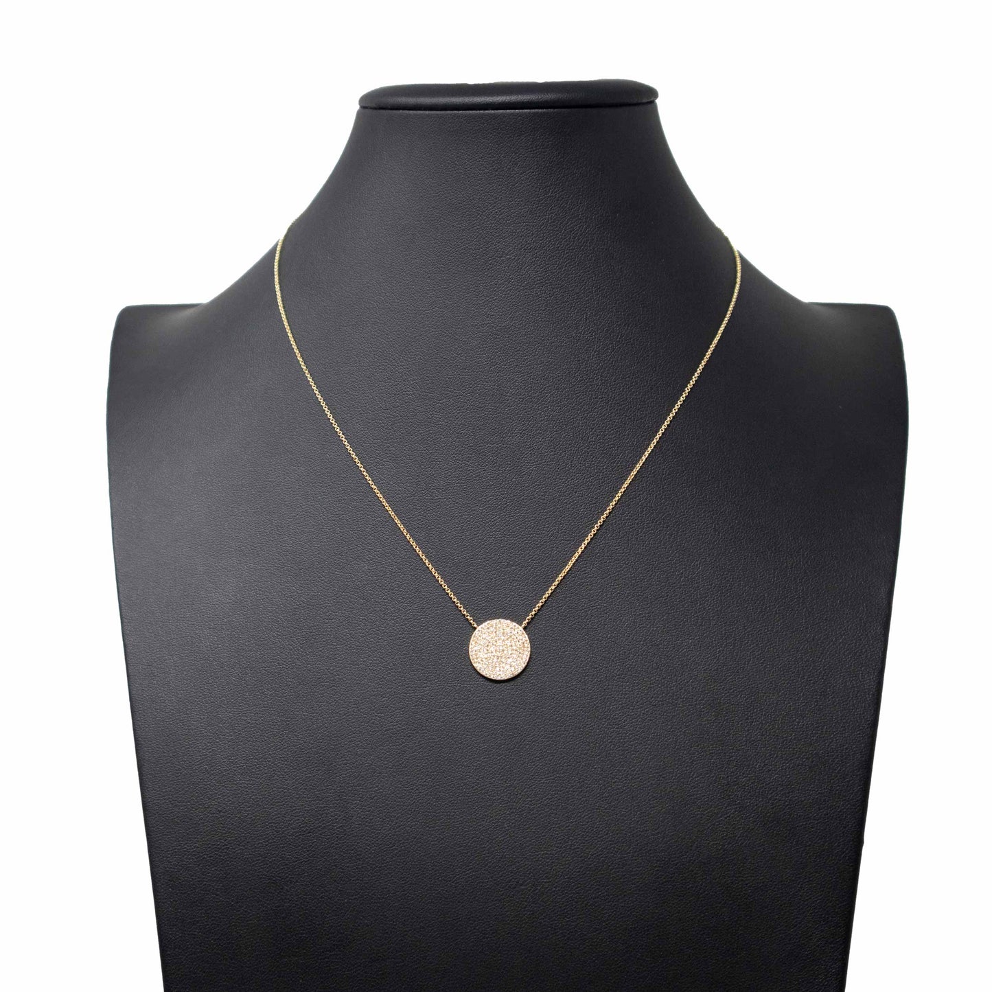 14K Yellow Gold Diamond Pave Round Pendant Necklace