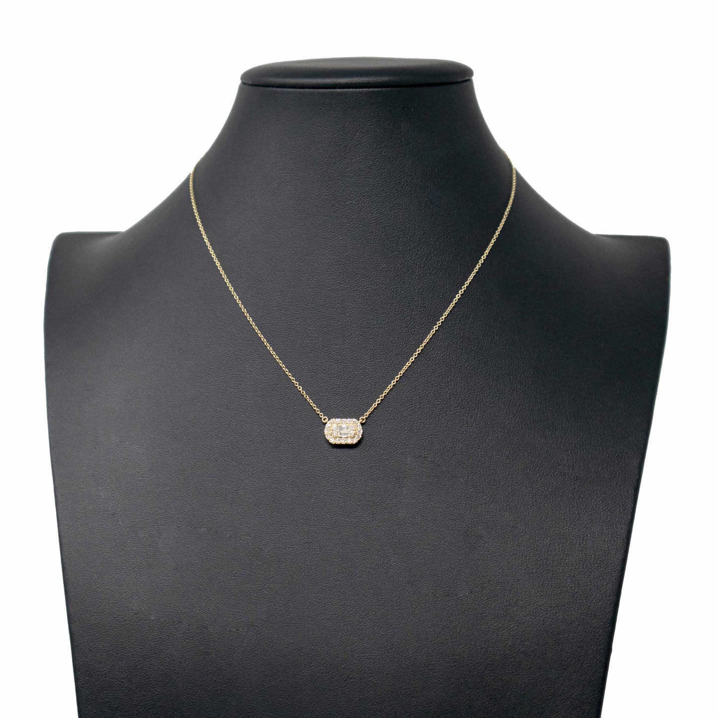 14K Yellow Gold Oval Diamond Pendant Necklace