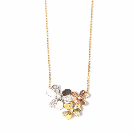 18K Tri-Color Gold Floral Pendant Necklace