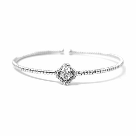 18K White Gold Diamond Flower Bangle