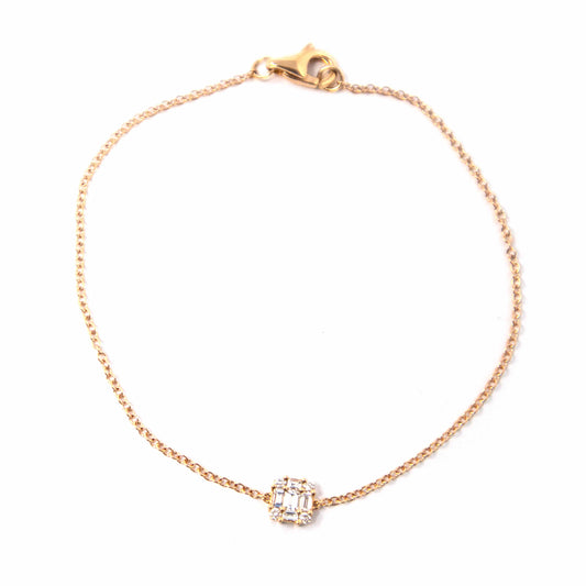 18K Rose Gold Square Baguette Pendant Bracelet