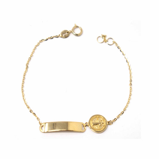 14K Yellow Gold St Benedict ID Bracelet