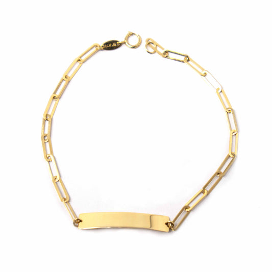 14K Yellow Gold Paperclip ID Bracelet