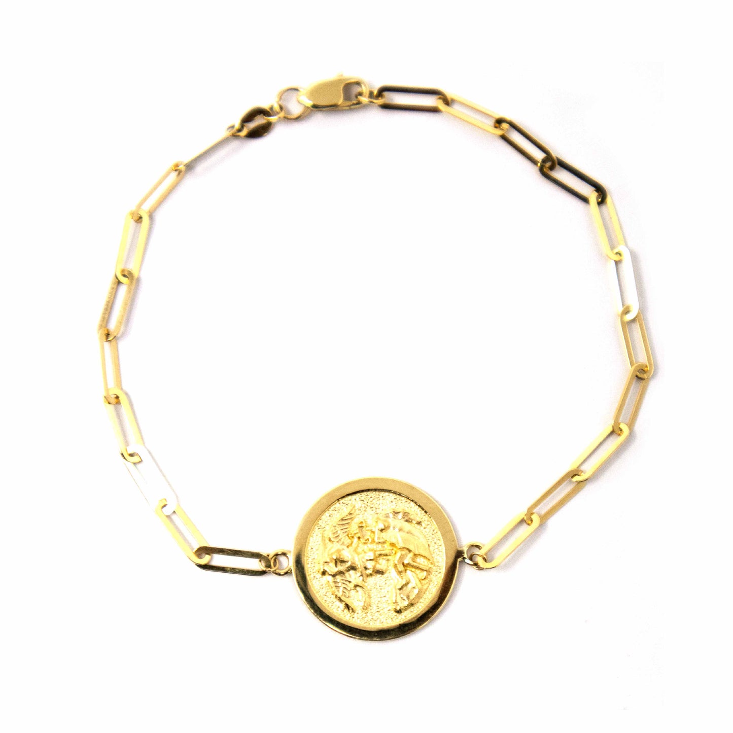 14K Yellow Gold St Michael Paperclip Bracelet