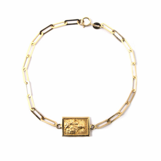 14K Yellow Gold Our Lady of Mount Carmel Paperclip Bracelet