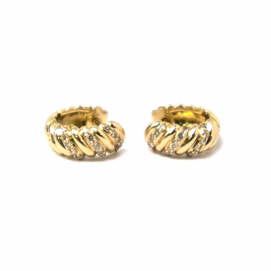 14K Yellow Gold Intricate Diamond Huggie Earrings